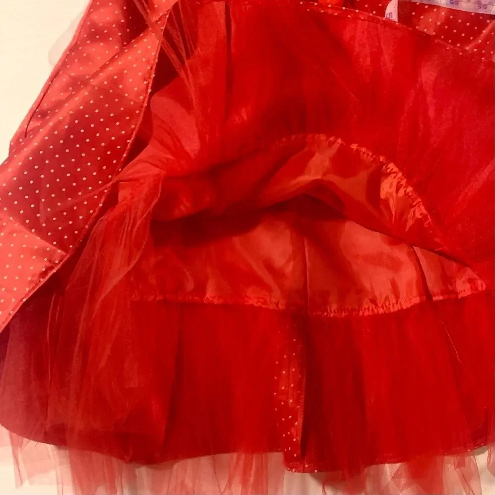 VTG 90s Gunne Sax Jessica McClintock Red Polka Dot Tulle Mini Dress